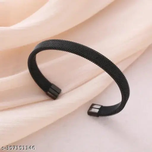 Thrillz Black Silver Bracelet For Women Stainless Steel Mesh Black Silver Cuff Bracelet For Men Women Girls Wristband Love Gifts Jewellery