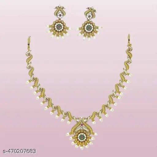 Traditional Temple Choker Necklace Stylish Jewellery Set with Earrings for Women's and Girl's