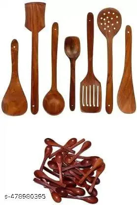 Ace Wood Crafts Handmade Neem Wood Spatula Non-Stick Cooking & Serving Kitchen Tools Premium Wooden Serving Spoon, Dessert Spoon, Table Spoon Set  (Pack of 13)