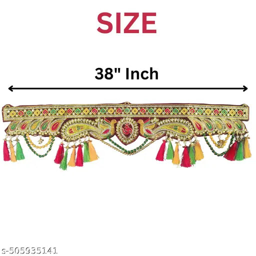 Frazix® Wall Hanging Handmade Toran with attached Latkan, Multi Zula Bandhanwal, Design Patchwork Toran for Main Door , Pooja, Festival, Wedding and Home Decor, 3 Ft (Pack-1)