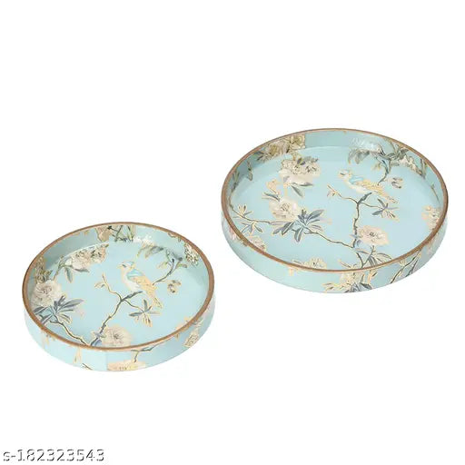 DULI Set of 2 Round Trays | Enamel Coated Trays for Home and Dining Table | Multipurpose Trays Set (7x7 and 9x9 inch)