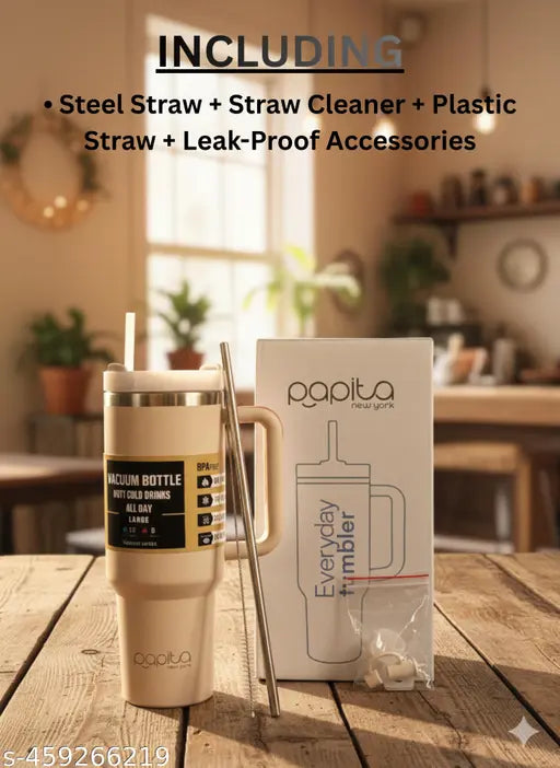 1200 ML Tumbler with Handle, Stanle Cup with Straw, Travel Coffee Mug, Stanley Copper Stainless Steel Thermos Cups, Travel Cup for Hot/Cold Drinks Leak Proof Vacuum Insulated