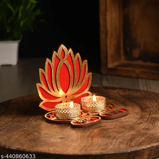 Lotus Tealight Candle Holder - 6 Inch, Pack of 2 | Lotus Shape Tealight Candle Holder for Indian Decorations for Home | T Light Holder for Diwali, Indian Wedding Decorations, Navratri
