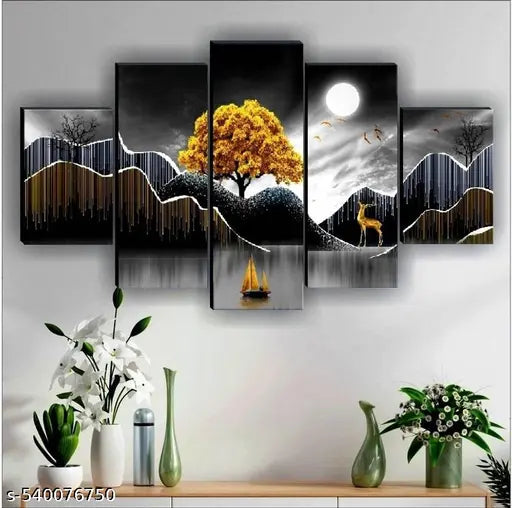 MAC  Modern Art  Set Of 5 Wall Paintings For Living Room 18 x 30 inch (MAC PNL-440 )