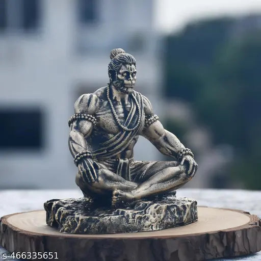 Bahubali Hanuman Ji Murti for Car Dashboard | Dhyan Mudra Meditation Bajrangbali Statue Showpiece | Meditating Hanuman Idol for Home Decor, Office | Spiritual Gift | Orange