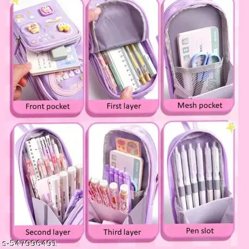 3 Compartment Premium Pencil Case Large Capacity School Stationery Pencil Pouch For Kids