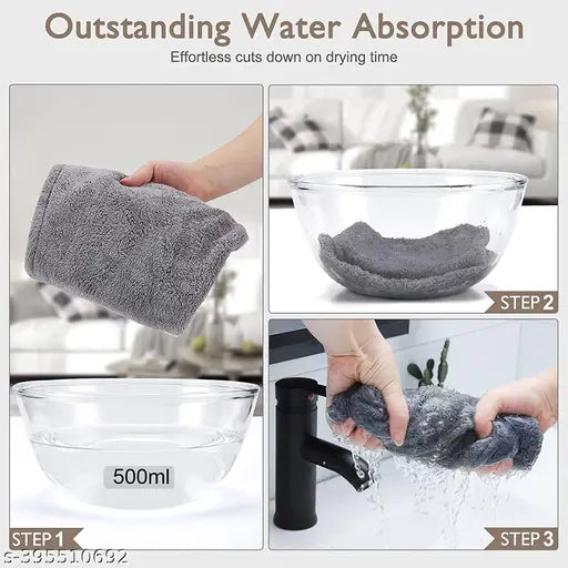 Piera Grey Hair Towel Wrap Turban Microfiber, Hair Drying Towels Quick Dry Hair Hat Drying Shower Head Towels Wrapped Bath Cap Anti Frizz Hair Dryer Towel for Women Girl Wet/Long/Curly/Thick Hair Shower Caps heavy quality hair wrap towel (Export Quality)(