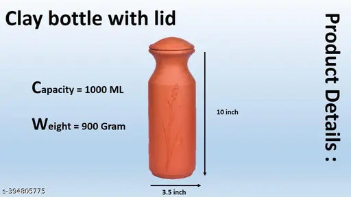 OUR RURAL handmade water bottle clay water bottle with lid1000 Ml