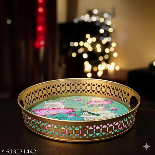 Pichwai Tray (Iron with Enamel Work)