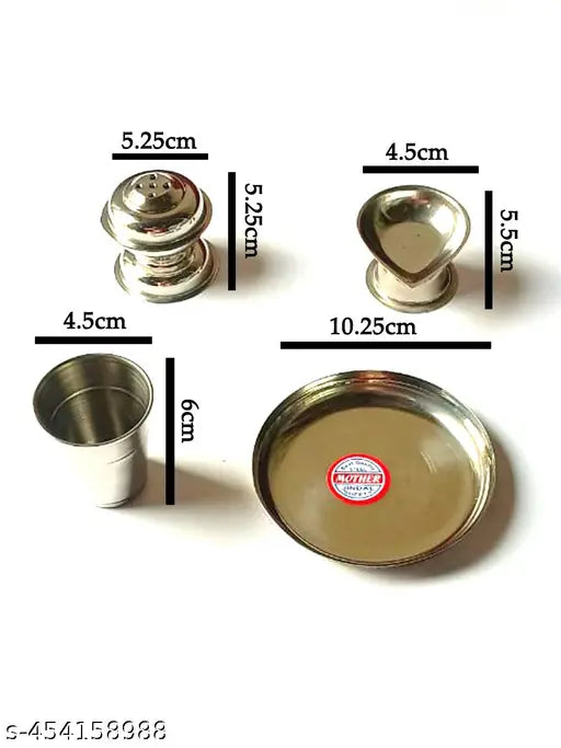 Steel thali, glass, agarbatti stand & diyas sets for pooja samagri.
