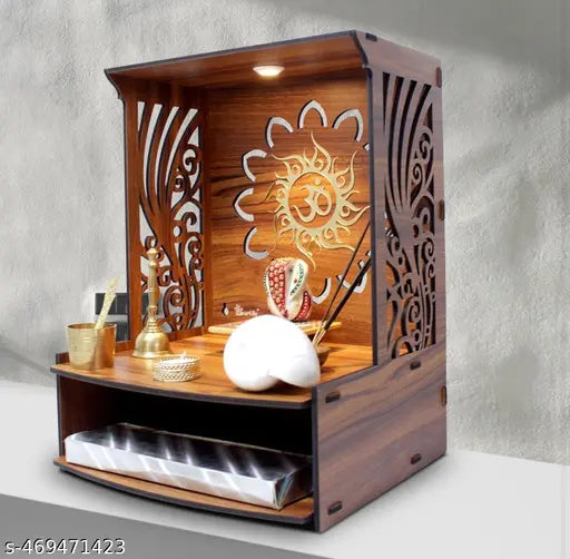 Mangal beautiful 16 inches height wooden pooja temple for home and office | Pooja mandir for home and office (16 Inches height)