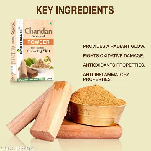 FORTUNATE Chandan Powder – Gently Exfoliates, Heals Blemishes, and Softens Skin – 100G