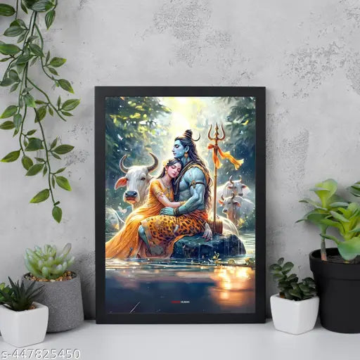 Uday Galleries Shiv Parvati Wall Photo Frame – 9x7 Inch Spiritual Poster for Home, Temple & Pooja Room Décor | Lord Shiva Shankar Ji with Parvati Ji Framed Painting for Living Room, Meditation Space | Divine Wall Art Gift for Housewarming, Festivals & Dev