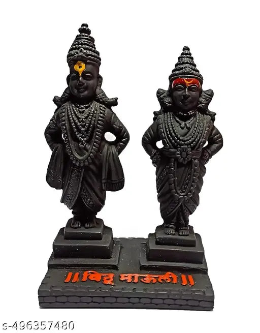 SEEMA HANDICRAFT Sai Amrut Vitthal Rukmani Stand | Vitthal Rukmini Idol for Home & Offices Decorative Showpiece (5 Inch, Black), Polyresin