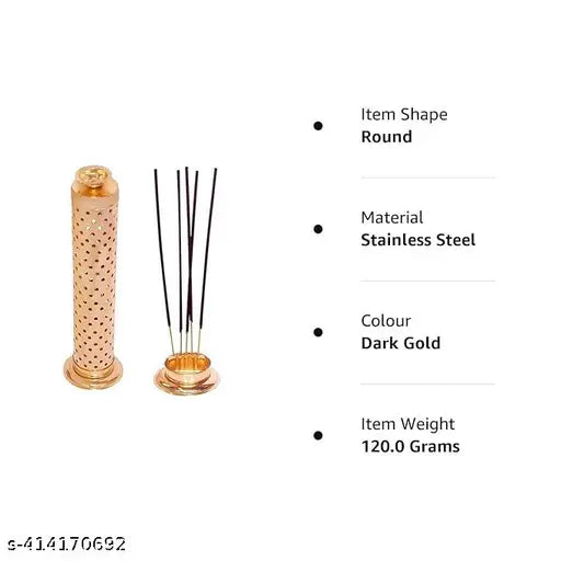 Stainless Steel Incense Stick Holder with Ash Catcher & Dhoop Holder - Ideal for Home, Office, & Temple Use | Agarbatti Stand | Incense Stick Holder | Handcrafted in India (Set of 1, Copper)
