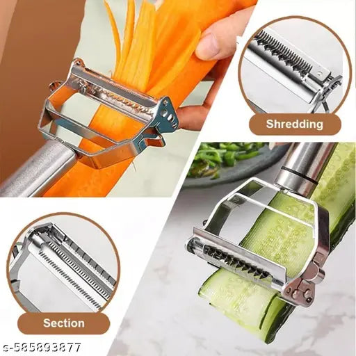 2 in 1 Peeler Julienne for Salad, Potato Peeler, Vegetable Slicer, Multi-Functional, Fruit Slicer, Adjustable Veggie Shredder, Kitchen Noodle Cutter, Stainless Steel (1)