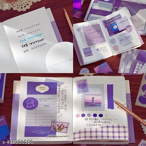Paper 346 Pcs Vintage Scrapbook Kit, Aesthetic Scrapbooking Kit For Journaling Supplies, Diy Scrapbooking Supplies Bulet Junk Journal Purple