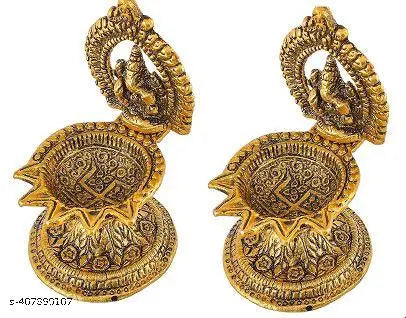 Ganesh Diya Set 2 For Home Office and Temple Aluminium Table Diya (Height: 4.5 inch)