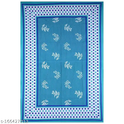 Cotton Floral Comfort Rajasthani Jaipuri Traditional Sanganeri Print 140 TC Cotton Single Size Bed Bedsheet with 1 Pillow Cover - (Blue)
