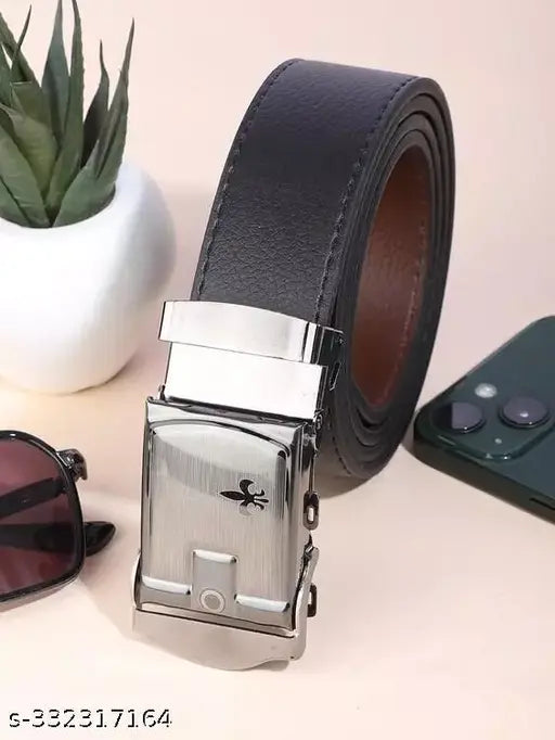 Sunshopping men's black auto lock buckle pu leather belt