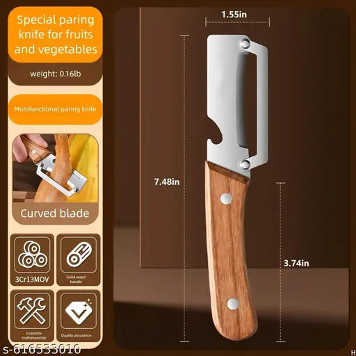 Premium Vegetable Peeler with Bottle Opener and Wooden Handle Stainless Steel Blade Kitchen Tool for Fruit Veggie Potato Carrot Apple