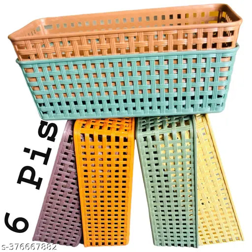 Plastic (pack of 6) Multipurpose Desk Organizer Tray Office Drawer Dividers Storage Bins for Kitchen, Bathroom, Office, Makeup, Bedroom Dresser, Craft Basket Rack Multicolour (23×8×5 cm)