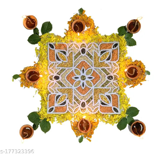 Reusable Rangoli Template Mat. Readymade Rangoli Stencil. Just Fill with Rangoli or Petals. Traditional Design. Modern Day Ease of Use. Washable. Float on Water.  (Design B)