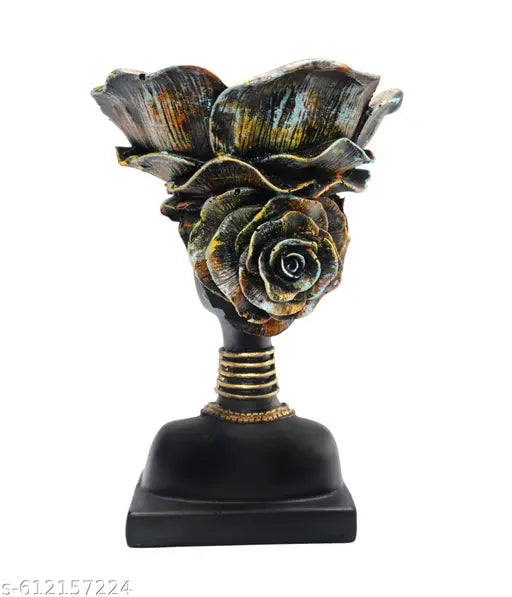 Decor Bazar™ Handcrafted African Lady Statue with Floral Basket on Head | Decorative Organizer Showpiece for Tabletop, Living Room, Office, Home Decor & Gifting