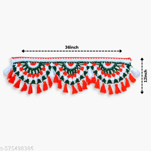 Handmade Woolen Toran | Tricolour Toran for Door Hanging/Puja Room/Diwali Decoration | Crochet Festive Door Toran - Pack of 1