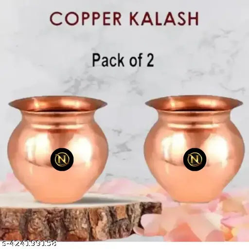 Pure Copper Small Kalash Lota for Temple and Pooja articles Purpose Small Kalash Design 150 ML 2 Piece Copper Kalash Pure Copper Kumkuma Kalash Lota with Line Design for Diwali Pooja Festival Home Decoration