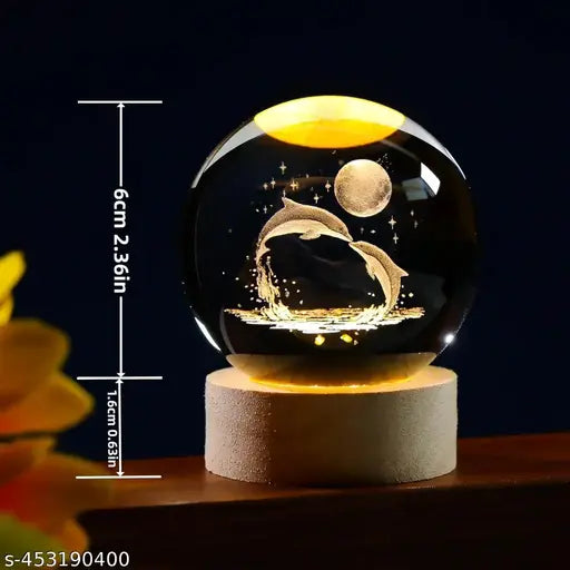 Glass Lamp 3D  Ball Astronomy Night Lamp with Base for Living Room Ornament Solar System Fantasy Decoration LED Colorful Lighting Touch Base Moon Light (dolphin)