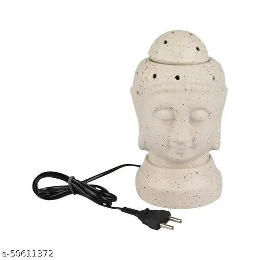 Handcrafted Ceramic Electric Buddha Head Shaped Aroma Diffuser Oil Home Fragnance (Pack of 1, White)