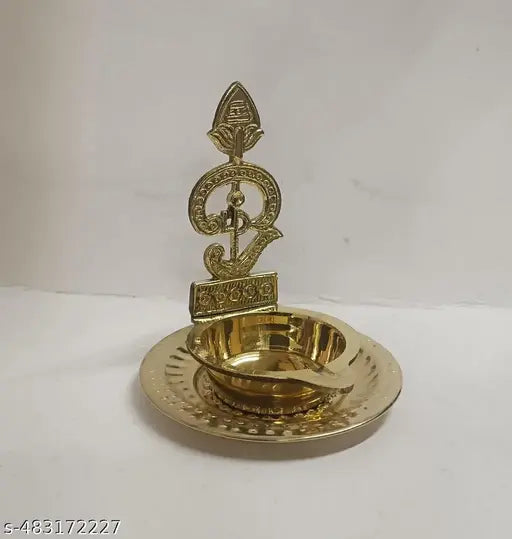 Madhura eStores Brass OM MURUGA DIYA with plate ( Weight 120 gms )