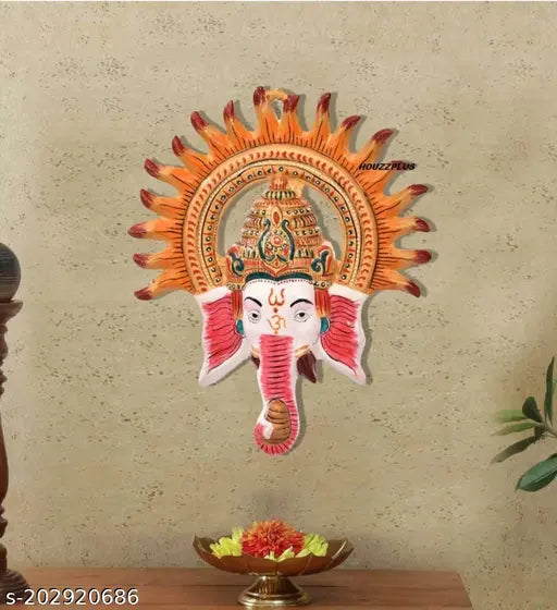 Lord ganesha color wall hanging metal idol for puja and showpiece
