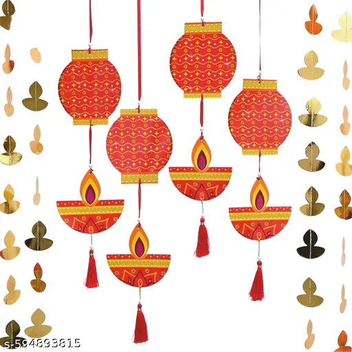 Diwali Decoration Wall Hanging Set of 8 | Colorful Paper Kandeel Lanterns for Ceiling, Wall & Door Décor | Perfect Deepawali Theme Decoration Items for Home, Office, Shop, Temple & Party Use