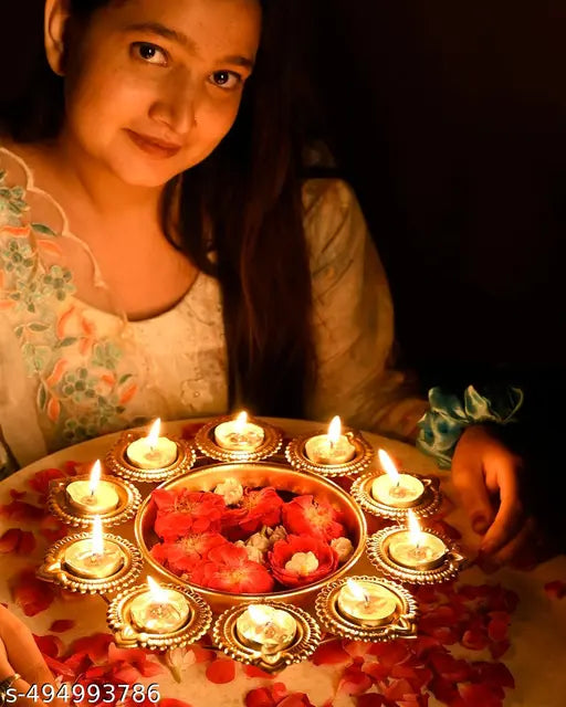 Diya Urli Diya & Flower Floating Decorative Bowl for Floating Flowers and Tea Light Candles Home,Office and Table Decor| Diwali Decoration Items, Metal, Gold Finish. 10 inches