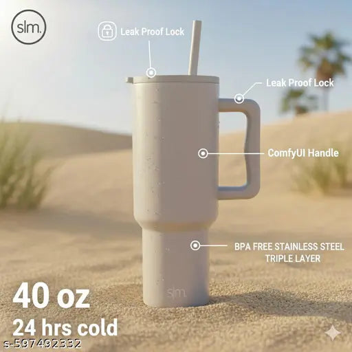 1200 ml Stainless Steel Insulated Tumbler, Water Mug with Spill-Proof Lid and Straw, Hot and Cold Tumbler, Iced Coffee Cup, Water Bottle (40 oz, White )