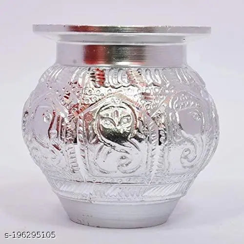 Silver Aluminium Pooja Lota, Silver White Metal Ganapati Design Pooja Chambu Kalash, Silver Lota for Puja | Water Storage Lota, Kalash, Chambu, Tumbler for Pooja, Pongal, Sankranti Puja, Wedding, Marriage, Karvachauth (Small)