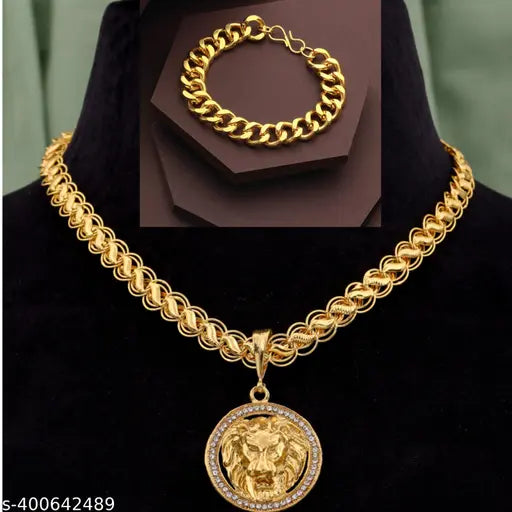 gold plated chain with pendan and bracelet for man, Pendant set for man and boy New design new year Pendants & Lockets