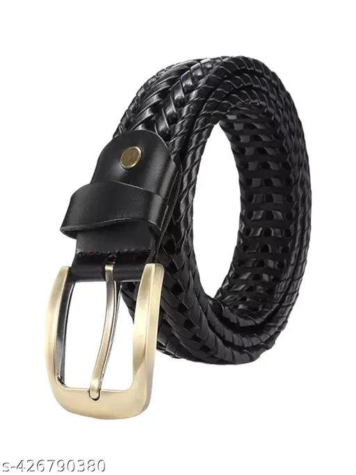 WALLETIN Mens Braided Genuine Leather Original Branded Belt | Woven Leather Belt for Casual Pants with Brass Buckle| Micro Adjustable