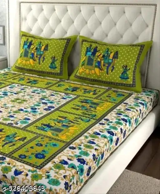 180 tc Cotton Double bed bedsheet Combo of 1 Bedsheet and 2 pillow cover || Multi