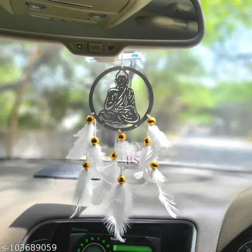 Dream Catcher Car Hanging Emblem Wall Hanging White Buddha For Positive Vibes, Wall Decor and Car Hanging (Dream Catcher White Buddha)