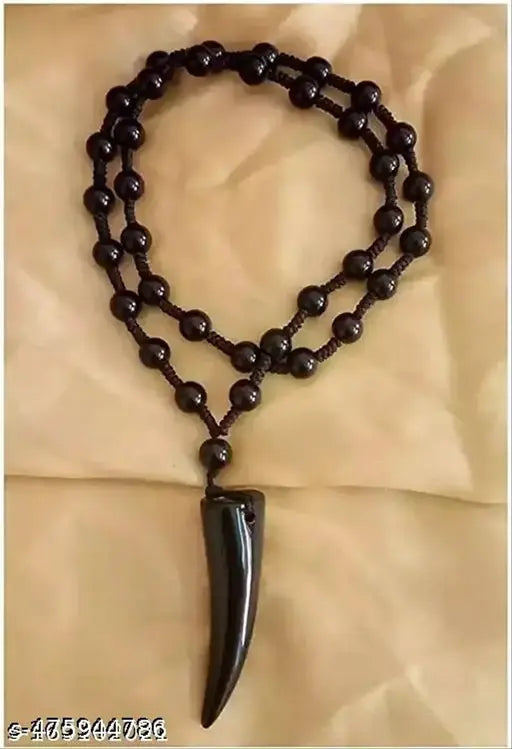ISUBUCCI Black Mala Cotton with Wolf Teeth Mirchi/ Necklace Boys/ Crystal Cotton Dori Locket