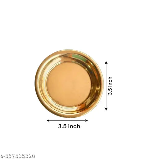 Pack of 3 Plates Pure Brass Small Size Puja Plate For Bhog ,Base For Deepak Multipurpose Use in Puja Small Size Plate