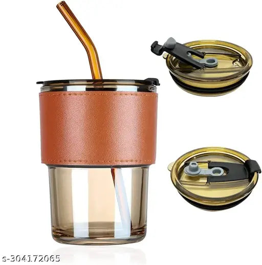 in 1Coffee|| Juice|| Shake Glass with Leather Grip Mason Sipper with Lid and Straw 500 ml,set of 1