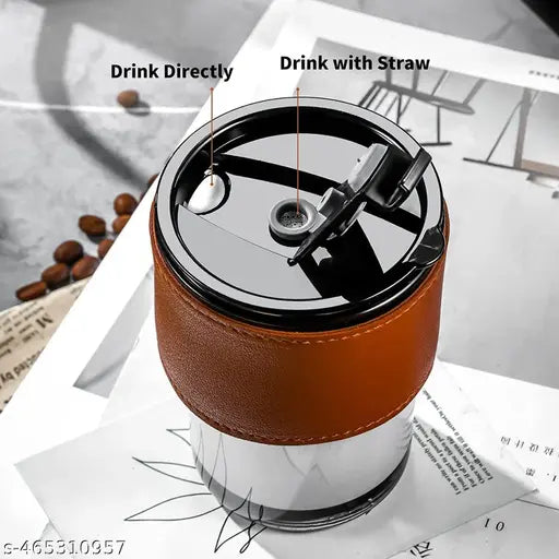 Travel Glass Coffee Mug with Lids and Straws, Glass Iced Tea Sipper Cup with Leather Sleeve Grip, Cute Glass Tumbler for Water Milk Smoothie (Pack of 1pcs,400ml-mug,multicolour,Straw)