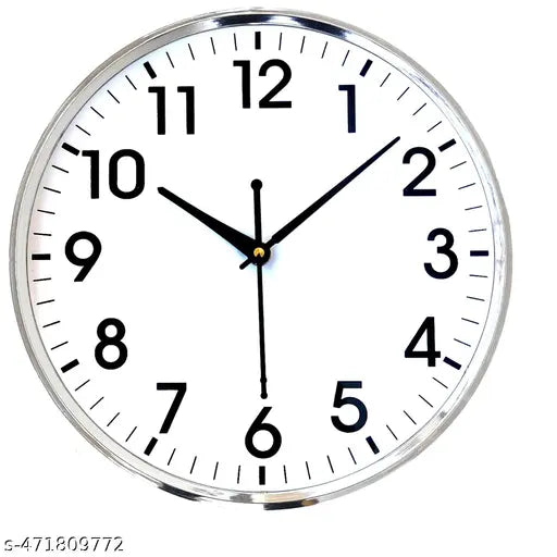 Elegant OFFICE SILVER 10-Inch Round Wall Clock with White Dial