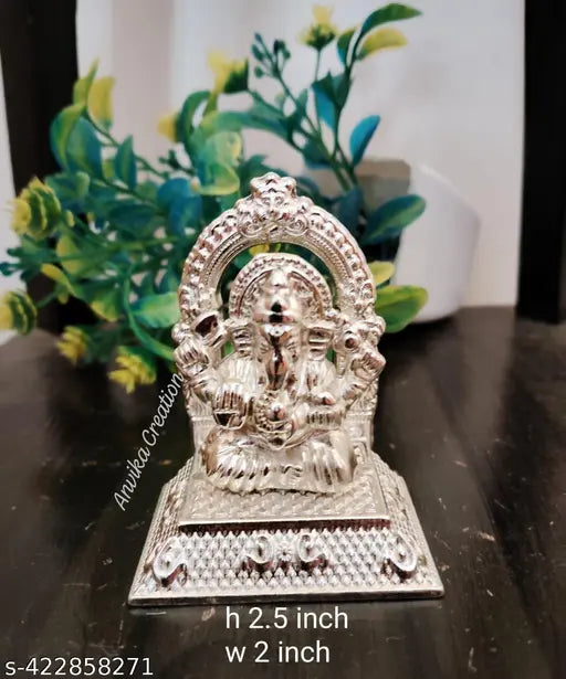 Silver Plated Set Of 2 Ganesha Diya And Ganesha Idol
