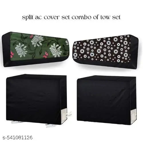 KCE STORE Split Ac Cover With Indoor and Outdoor Unit for 1.5 Ton Capacity Water Resistance & DustProof COMBO BLACK FLOWER & GREEN