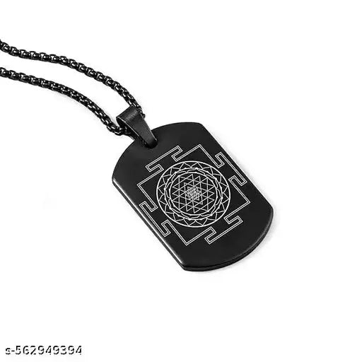 Shree Yantra Locket Pendant with Chain | Lord Shree Yantra Spiritual Locket Micro-carved Tag Stainless Steel | Unisex Religious Pendant | Divine Protection Jewelry